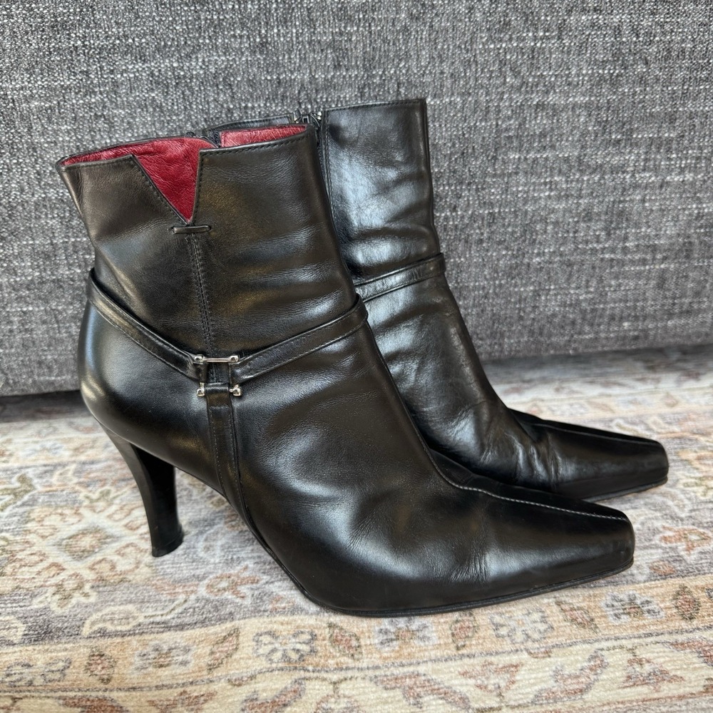 Donald J Pliner Womens Black Leather Square Toe Ankle Boots Buckle Strap 7.5 M - Picture 2 of 9